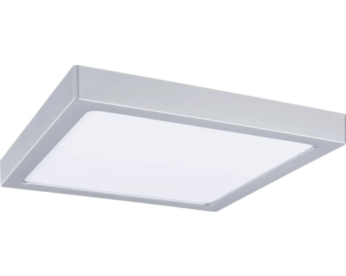 Quadratische LED-Deckenleuchte mit silberfarbenem Rahmen und weißem Diffusor.