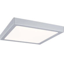 Quadratische LED-Deckenleuchte mit silberfarbenem Rahmen und weißer Kunststoffabdeckung.