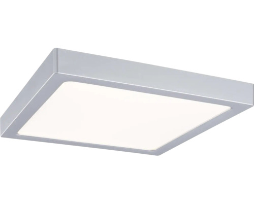 Quadratische LED-Deckenleuchte mit silberfarbenem Rahmen und weißer Kunststoffabdeckung.