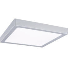 Quadratische LED-Deckenleuchte mit silbernem Rahmen und weißer Diffusorfläche.