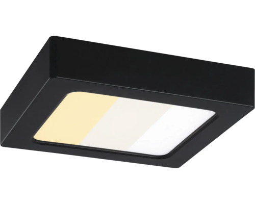 Quadratische LED-Leuchte in Schwarz mit einstellbarer Farbtemperatur von warmweiß bis tageslichtweiß.