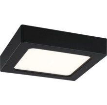 Quadratische LED-Deckenleuchte in Schwarz mit weißer Leuchtfläche.