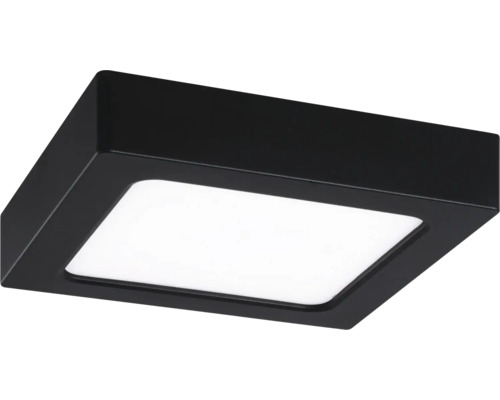 Quadratische LED-Deckenleuchte in Schwarz mit weißem Diffusor.
