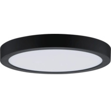 Runde LED-Deckenleuchte mit schwarzem Rahmen und weißer Lichtfläche.