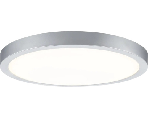 Runde flache LED Deckenleuchte mit silberfarbenem Rahmen und weißer Diffusorfläche