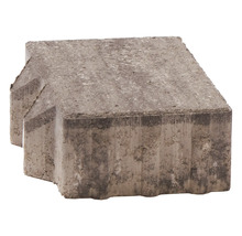 Strukturierter Mauerstein aus Beton in Grau-Beige mit Verzahnung für die Garten- und Landschaftsgestaltung.