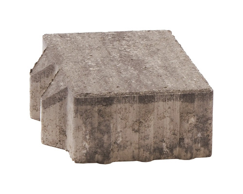 Strukturierter Mauerstein aus Beton in Grau-Beige mit Verzahnung für die Garten- und Landschaftsgestaltung.