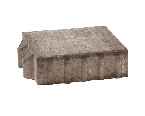 Rechteckiger Pflasterstein aus Beton mit strukturierter Oberfläche und seitlichen Verbundelementen.