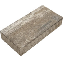 Grauer rechteckiger Pflasterstein aus Beton mit strukturierter Oberfläche.