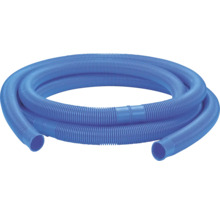 Blauer Schwimmbadschlauch aus Kunststoff, geriffelt und aufgewickelt.