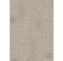 Bodenbelag in Fliesenoptik mit Ornament-Muster und Steinstruktur in rechteckigem Format.