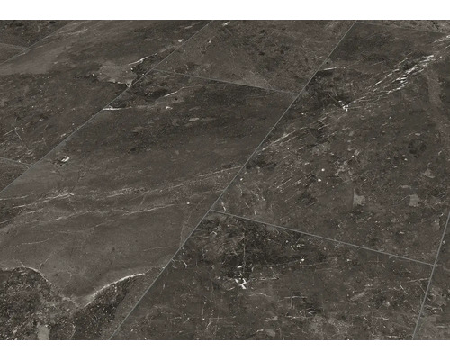 Dunkelgraue Bodenfliesen in Natursteinoptik mit weißen Adern, rechteckiges Format.