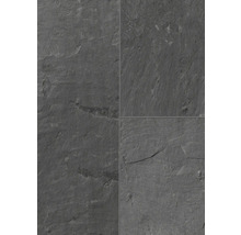 Dunkelgraue Bodenfliese in Schieferoptik mit strukturierter Oberfläche.