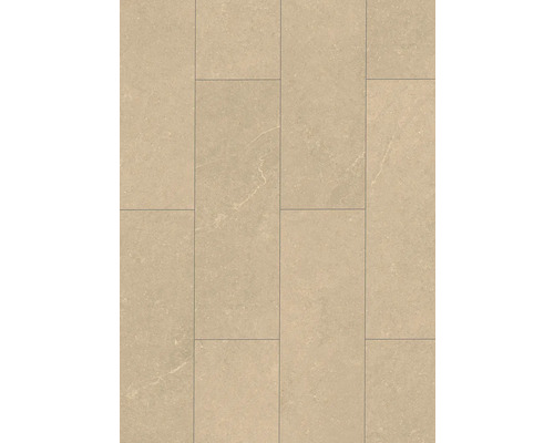 Beige Bodenfliese aus Feinsteinzeug in Steinoptik, rechteckig.