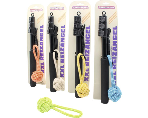 specterpet Extra Extra Large Reizangel Hundespielzeug, ausziehbare Teleskopstange mit Seil und Spielknoten in verschiedenen Farben.