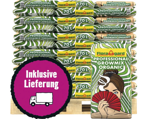 Floragard Professional Growmix Organic Bio-Erde, 70 Liter Säcke auf Palette gestapelt, inklusive Lieferung.