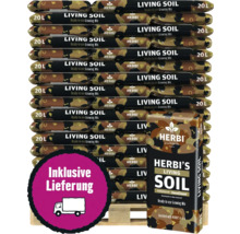 Palette mit Herbis Living Soil Säcken, jeweils 20 Liter. Gebrauchsfertige Erdmischung von Floragard. Inklusive Lieferung.