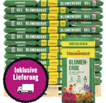 Floragard Blumenerde im Vorteilspack auf einer Palette, Säcke zu 65 Liter, inklusive Lieferung.