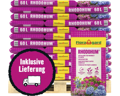 Palette mit 60 Liter Säcken Floragard Rhodohum Spezialerde für Moorbeetpflanzen, inklusive Lieferung.