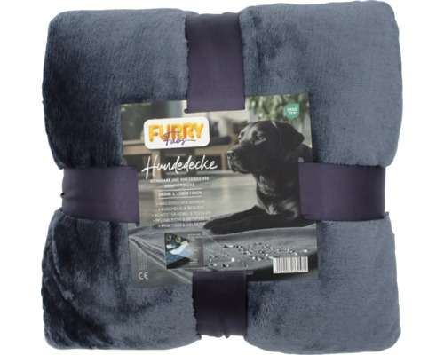 Wasserdichte, wendbare Hundedecke Furry Fabs, 100 mal 130 Zentimeter, dunkelgrauer Plüsch, Oeko-Tex Standard 100 zertifiziert.