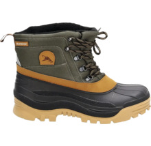 Blackfox Winterstiefel in Olivgrün und Schwarz mit Schnürung, Blackfox Logo, wasserfestem Gummifuß, Profilsohle und Textilschaft.