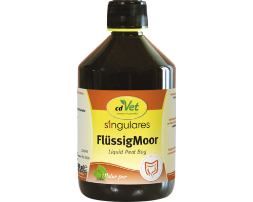 cdVet Singulares FlüssigMoor, flüssiges Ergänzungsfuttermittel für Hunde und Katzen zur Unterstützung der Verdauung in dunkler Flasche.