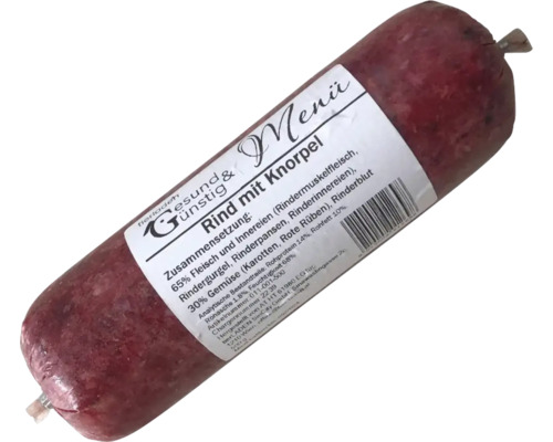 Hundefutter-Rolle tierladen Gesund und Günstig Menü Rind mit Knorpel und Gemüse, 500 Gramm.