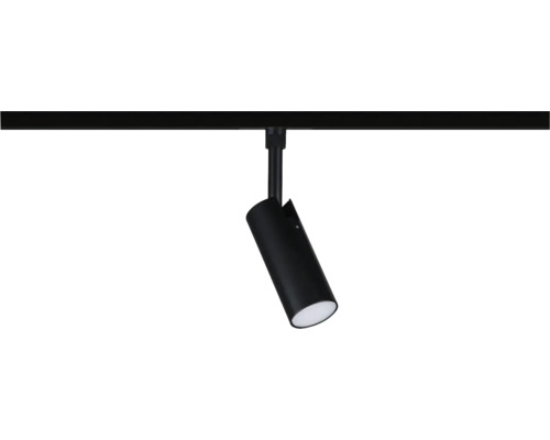 Schienensystem-Strahler in Schwarz, zylindrisches Design, verstellbar.