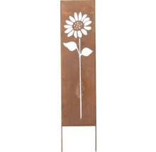Gartenstecker aus Metall in Edelrost-Optik mit Sonnenblumen-Motiv.