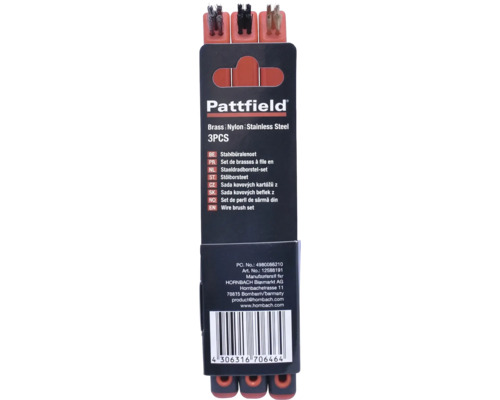 Pattfield Drahtbürsten-Set 3-teilig mit Messing-, Nylon- und Edelstahlbürsten.