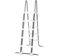 Poolleiter für Aufstellbecken mit Metallrahmen und Kunststoffstufen.