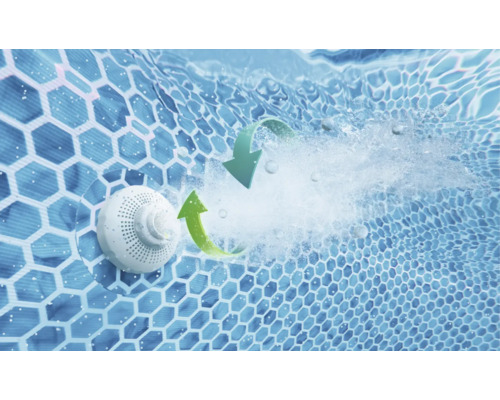 Pool-Einlaufdüse mit Wasserzirkulation und Hydro-Belüftungstechnologie in einem Pool mit Wabenmuster.