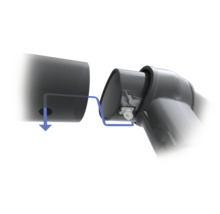 Darstellung eines Klick-Verbindungssystems mit Arretierungsstift für Rohrelemente.