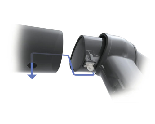 Darstellung eines Klick-Verbindungssystems mit Arretierungsstift für Rohrelemente.