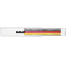 Graue, rote und gelbe Pattfield Ersatzminen für Tieflochmarker in einer Kunststoffbox mit Pattfield Logo.
