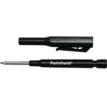 Pattfield Tieflochmarker mit Kappe, schwarzes Gehäuse, lange Metallspitze.