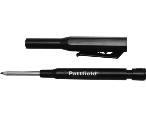 Pattfield Tieflochmarker mit Kappe, schwarzes Gehäuse, lange Metallspitze.