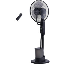Schwarzer BE COOL Standventilator mit Sprühnebel-Funktion, Wassertank und Fernbedienung.