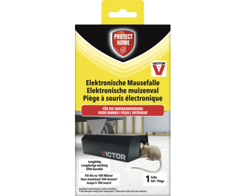 Victor Protect Home Elektronische Mausefalle für Innenanwendung, langlebig, für bis zu 100 Mäuse, benötigt vier AA Batterien.