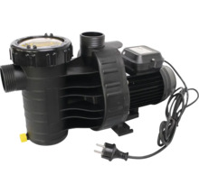 Elektrische Poolpumpe aus Kunststoff mit integriertem Vorfilter und Netzstecker für die Wasserzirkulation im Schwimmbecken.