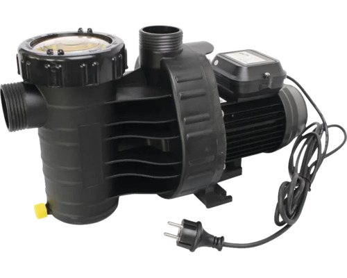 Elektrische Poolpumpe mit integriertem Vorfilter und Netzkabel mit Stecker zur Wasserreinigung in Schwimmbecken.