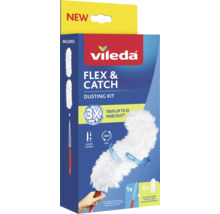 Vileda Flex & Catch Staubwischer Set mit kurzem Griff und zwei Staubwedeln aus recycelten Fasern für 360 Grad Reinigung.