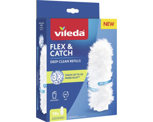 Vileda Flex und Catch Deep Clean Nachfüllpackungen, 10 Stück, Einweg-Staubmagnet für 360 Grad Staubaufnahme aus recyceltem Material.