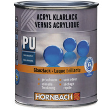 Hornbach Acryl-Klarlack glänzend, PU-verstärkt, extra kratzfest, geruchsarm, schnell trocknend, Blauer Engel Siegel, Hornbach Logo.