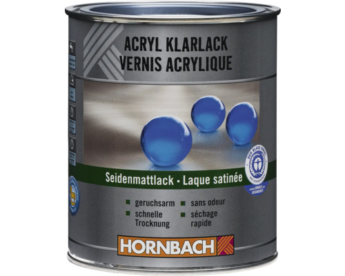 HORNBACH Acryl Klarlack seidenmatt 750 ml Dose Hornbach Acryl Klarlack, seidenmatt, wasserbasiert, schnelltrocknend und geruchsarm, mit dem Umweltsiegel Der Blaue Engel.