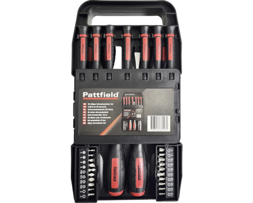 Pattfield 36-teiliges Schraubendreher-Set in schwarzem Koffer mit ergonomischen Griffen und Bits.