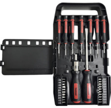 Pattfield Schraubendreher- und Bit-Set im schwarzen Kunststoffkoffer, inklusive Feinmechanik-Schraubendreher, Bithalter und diversen Bits.