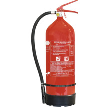 Roter Schaum-Feuerlöscher 9 Liter mit schwarzem Schlauch und Manometer.