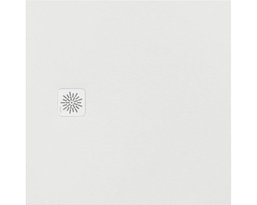 Laufen Duschwanne mit quadratischer Ablaufabdeckung mit sternförmigem Schlitzmuster.