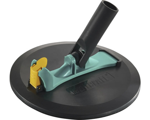 Wolfcraft runder Handschleifer mit Anschluss für Teleskopstange zum Schleifen von Trockenbauwänden.